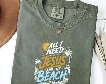 Camiseta Jesus and the Beach Summer Comfort Colors©, camiseta retro de fe cristiana