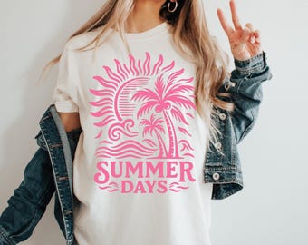 Summer Day Shirt, Beach T-Shirt, Ocean Lover Gift, Aesthetic Coastal Tee, Retro Sun & Waves Graphic Shirt for Women, Retro Summer Shirt