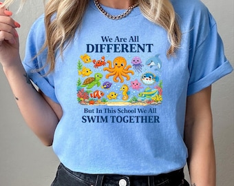 Camiseta "Todos somos diferentes", camiseta de aceptación del autismo, camiseta para aula inclusiva