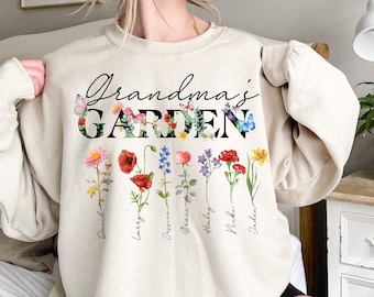 Grandma's Garden Sweatshirt, Custom Birth flower Sweatshirt, Grandma for Gift, Personalized Birth Month Flowers Sweatshirt, Mom's Garden