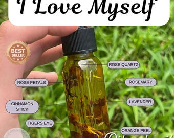 Self Love Oil | Ritual Anointing Oil for Empowerment, Attraction, Self-Care | Herbal Crystal Infused