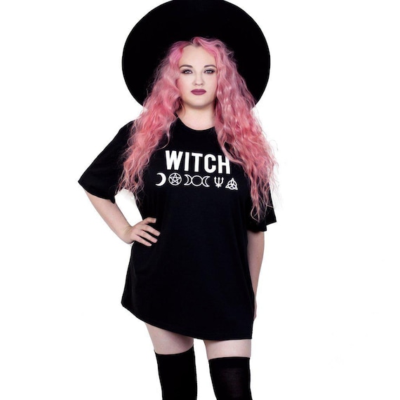 Oversized Witch Symbols Tee, Gothic Wicca Cotton T-Shirt