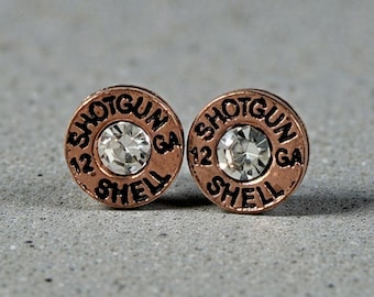 Western Cowgirl Shotgun Shell bullet with rhinestone post earrings