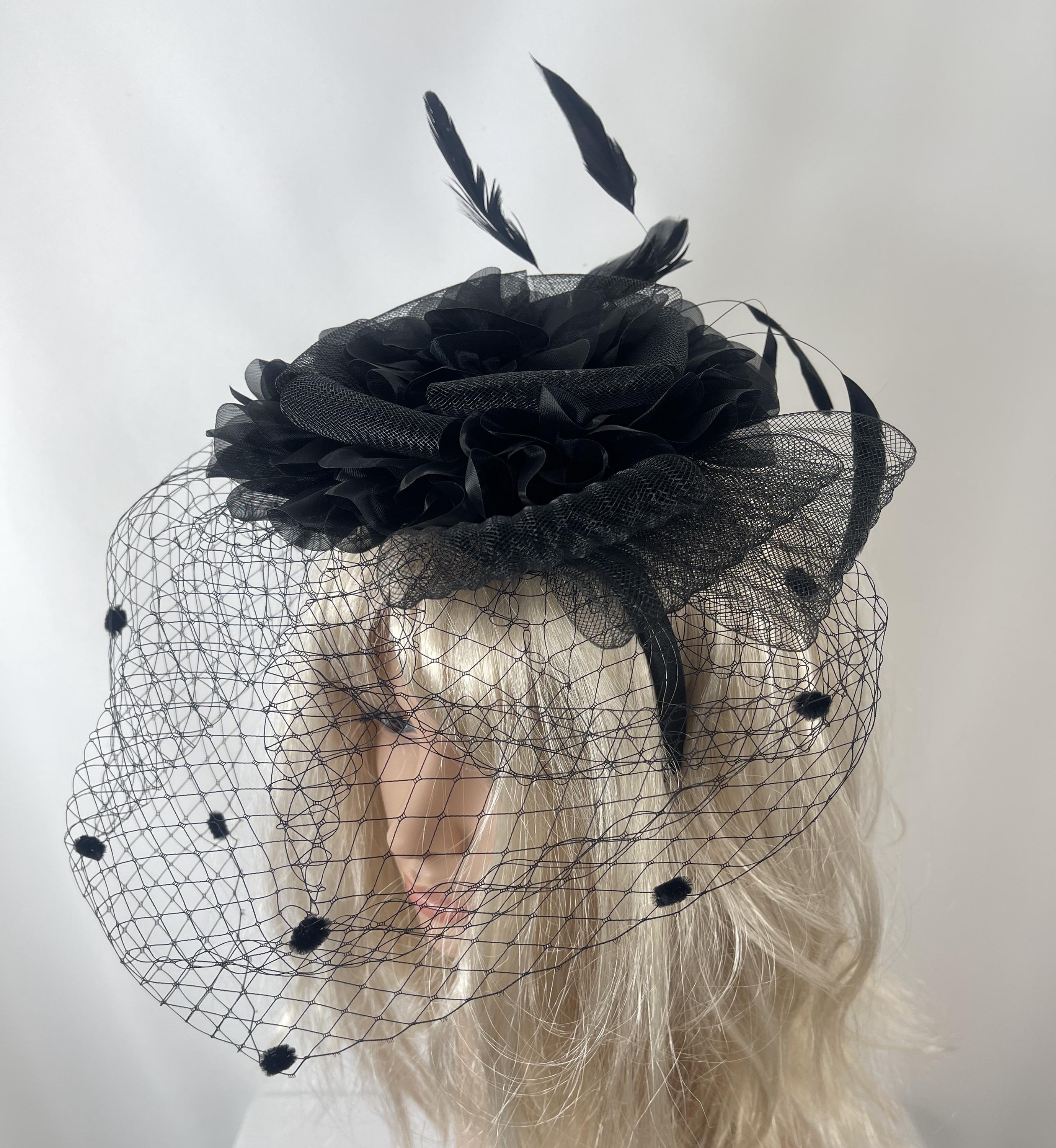 6526 Vintage Feather Fascinator Hat- Gothic Lace Veil Headpiece Vintage Fascinator Veil - Etsy main image 4