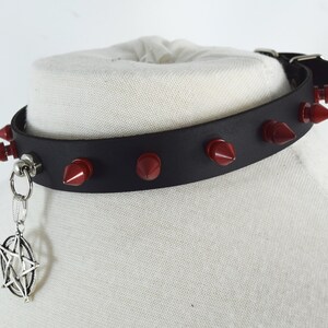 Gothic Punk Rock Emo Pentagram Charm Rivet Red Spikes Leather Choker Collar Necklace main image 0