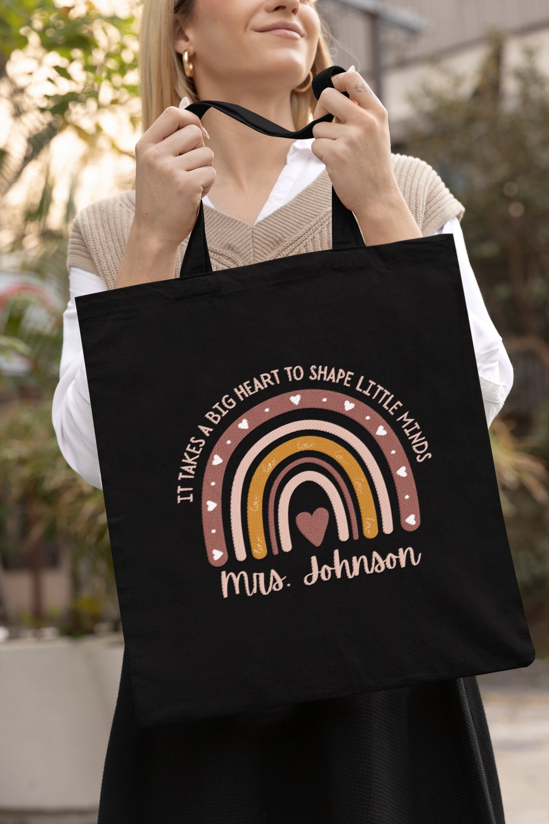 Personalized Teacher Rainbow Tote Bag, Teacher Appreciation Gift ...