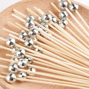 Disco Ball Disposable Bamboo Food Picks Buffet Dessert Fruit Forks for 70s Disco Birthday Wedding Party Decor | 100pcs