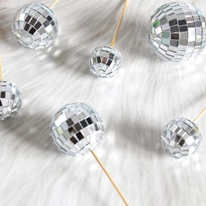 Disco Ball Cake Toppers | 3 Sizes 10pack | Birthday, Anniversary, Wedding Cake Decoration | Acrylic Mirror Cake Toppers | Disco Party Supply
