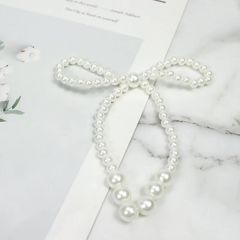6-Piece Pearl Bow Cake Toppers – White Imitation Pearl, 3.9"x4.3", For Wedding, Birthday, Cupcake Decor