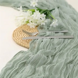 Semi-Sheer Gauze Wedding Party Christmas Banquets Table Runner Sage Beige Cheesecloth Table Setting Dining Vintage Arches Decor, 35 x 71 in