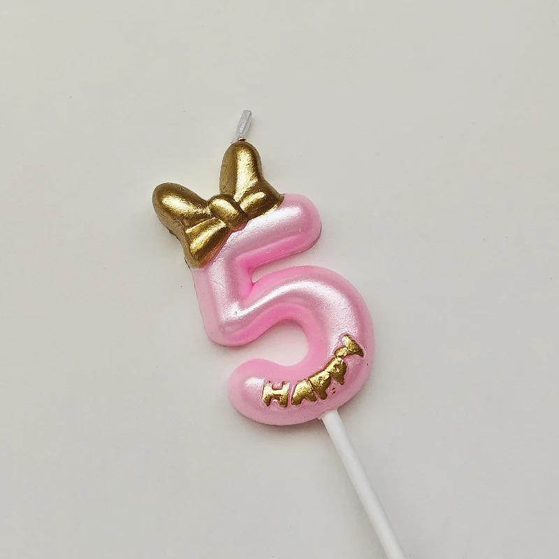 Candela Numero Per Torta - Fiocco Rosa E Pois - Decorazione Compleanno Cartoon - Numero 3 - Foto 3