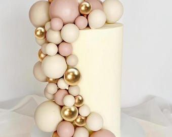 Pink Pale, Gold, Beige Ball Cake Topper Cake Topper Foam Balls for Cake Decor, Party, Bachelorette Party Baby Shower, 32pcs 4 sizes pack