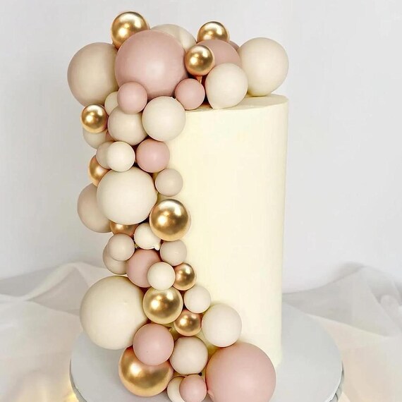 Boho Kuchenaufsatz Set Mit Kugeln – Rosa, Gold, Weiß Für Hochzeiten, Babypartys & Geburtstage