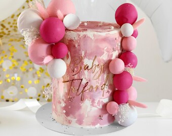 20 PCS Girl Birthday Cake Topper Set - Pink Foam Balls, Flowers & Gold 'Happy Birthday' Sign - View #5
