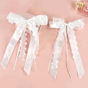 White Lace Fabric Ribbon for Wedding Car Chair Sash Bridal Bouquet Decoration Birthday Party Christmas Gift Box Bowknot, 10pcs