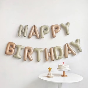 Globos de feliz cumpleaños, juego de globos con letras de aluminio de color caramelo y crema salvia para decoración de cumpleaños, suministros para fiestas infantiles de 16 pulgadas