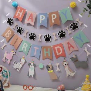 Dog Birthday Party Banner Set – 4PCS Puppy Birthday Garland | Paw Print & Bone Banner | Dog Themed Party Decorations | Pet Birthday Decor