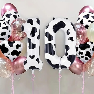 40 Inch Cow Print Number Balloon – Farm Animal Party Decoration | Cowboy, Barnyard, & Western Theme Birthday Balloon numbers zero to nine