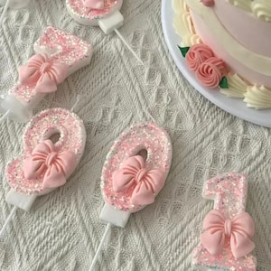Pink Bow Cake Topper Candle | Numbers 0-9 | Birthday, Anniversary, Wedding Cake Decoration | 1st Birthday Cake Topper | Coquette Pink Bow