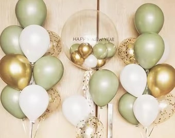 Balloons Sage Green Sand white Gold Confetti Balloons Set For Birthday Wedding Baby Shower Graduation Eucalyptus Party Decorations 30 pack