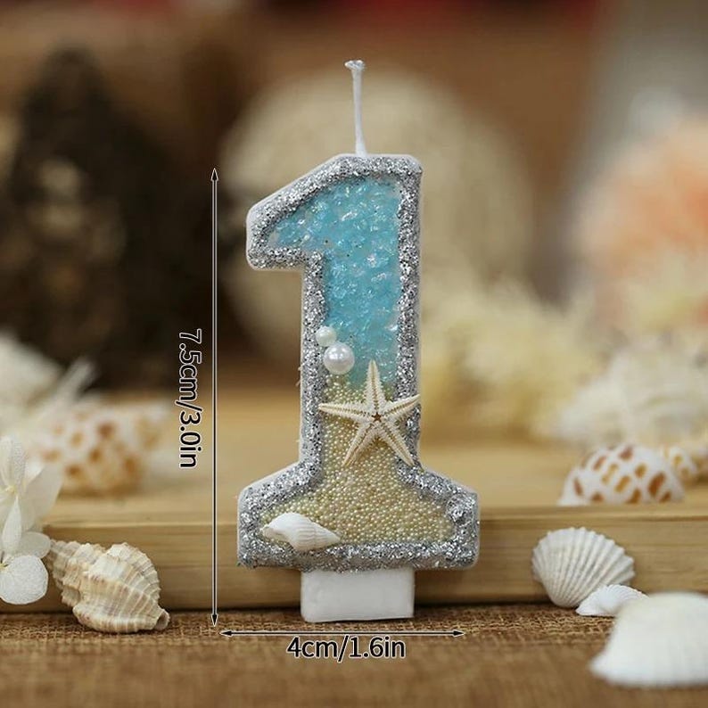 Mermaid Sparkle Number Candle Cake Topper Mermaid Party Sea Decor Party