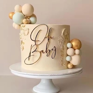 Oh Baby Gold Acrylic Cake Topper | Baby Shower Cake Decoration | Gender Reveal Party Decor | Elegant Baby Shower Party Supplies