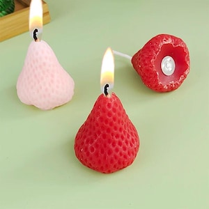 Strawberry Decorative Pink Red Candles Soy Wax Lightly Scented Candles for Birthday Wedding Decoration Candle Cake Topper 4pcs