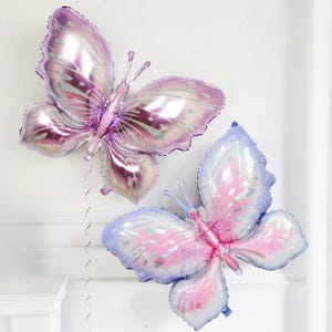 Large Iridescent Butterfly Balloon – 36” Fairy Party Decor, Birthday, Baby Shower, Wedding, Garden Theme, Pastel Balloon Decoration
