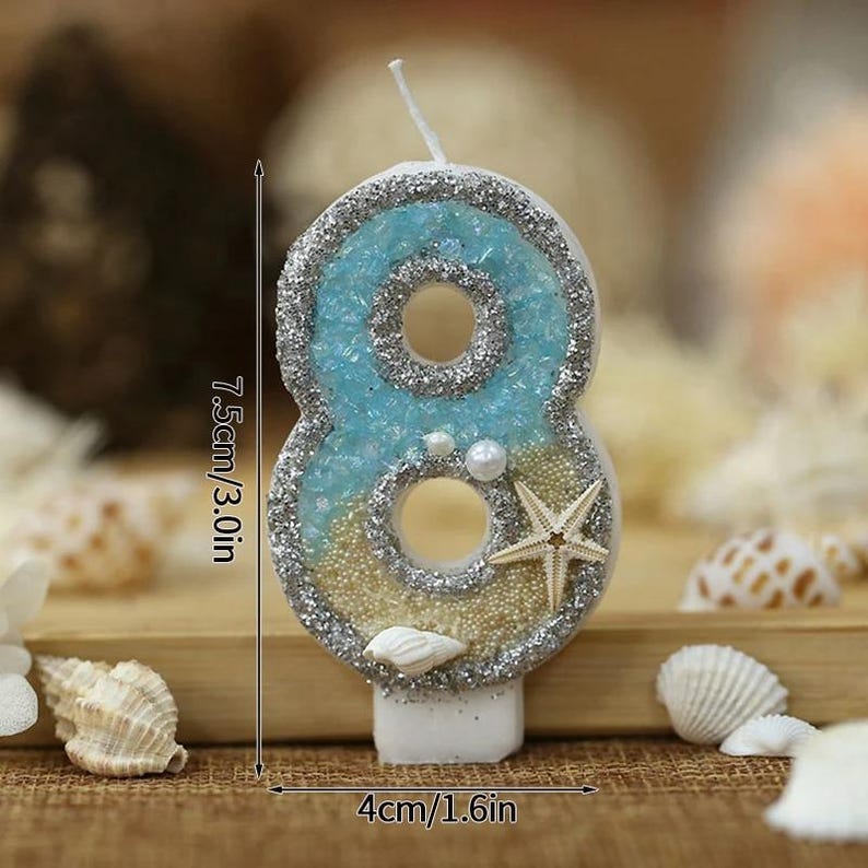 Mermaid Sparkle Number Candle Cake Topper Mermaid Party Sea Decor Party