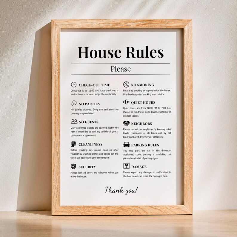Airbnb Guest Rules Sign, Printable Host Rules Template, Vacation Rental ...
