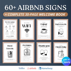 Airbnb signs bundle template, airbnb welcome sign, airbnb welcome book, wifi sign, House rules poster, airbnb checkout list, airbnb signage