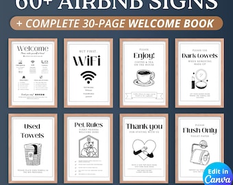 Airbnb signs bundle template, airbnb welcome sign, airbnb welcome book, wifi sign, House rules poster, airbnb checkout list, airbnb signage