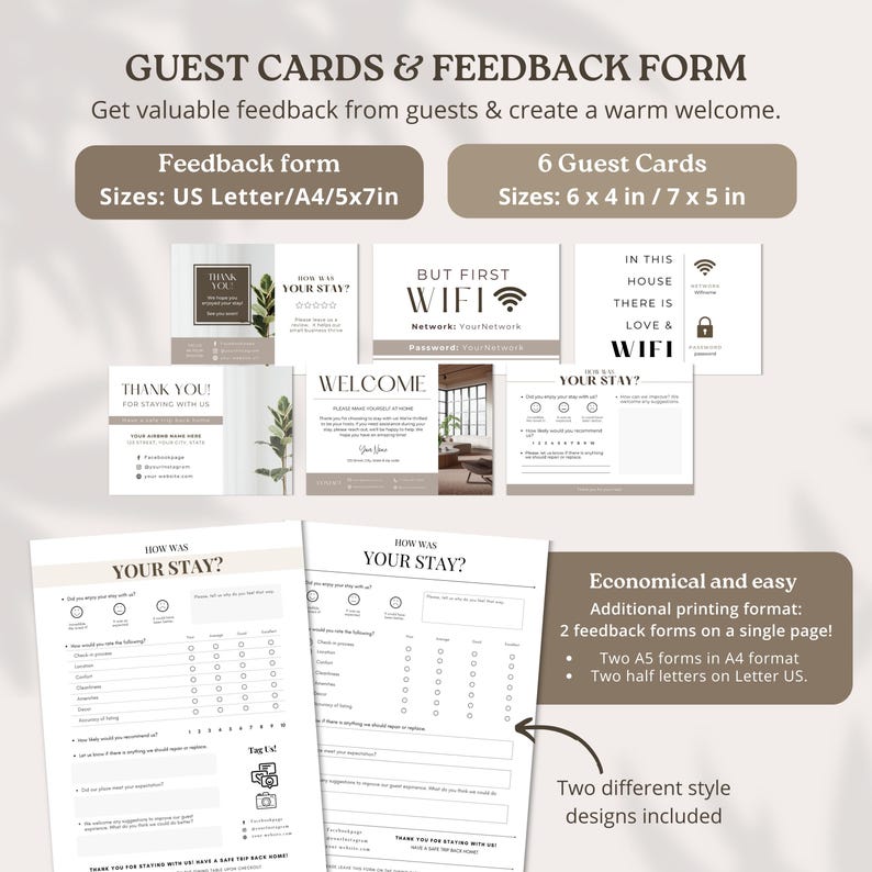 6 Guest Cards to Impress Your Guests + 2 Feedback Form Designs to Elevate Your Airbnb or Rental Based on Guest Opinions