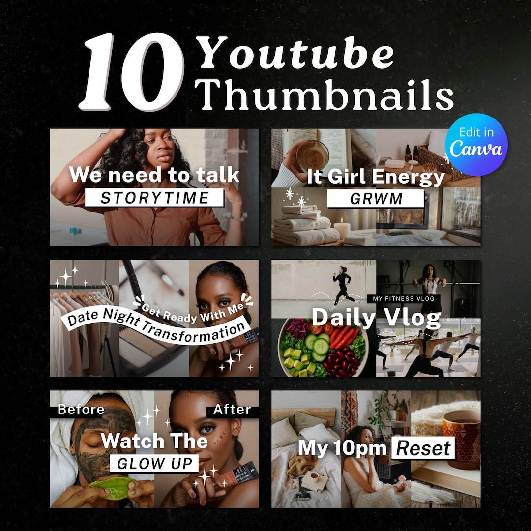 Thumbnailil 10 Editable Youtube Thumbnail Templates: Canva Designs for Lifestyle ...