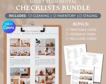 Plantilla editable de lista de limpieza de Airbnb, inventario y puesta en escena (Canva)