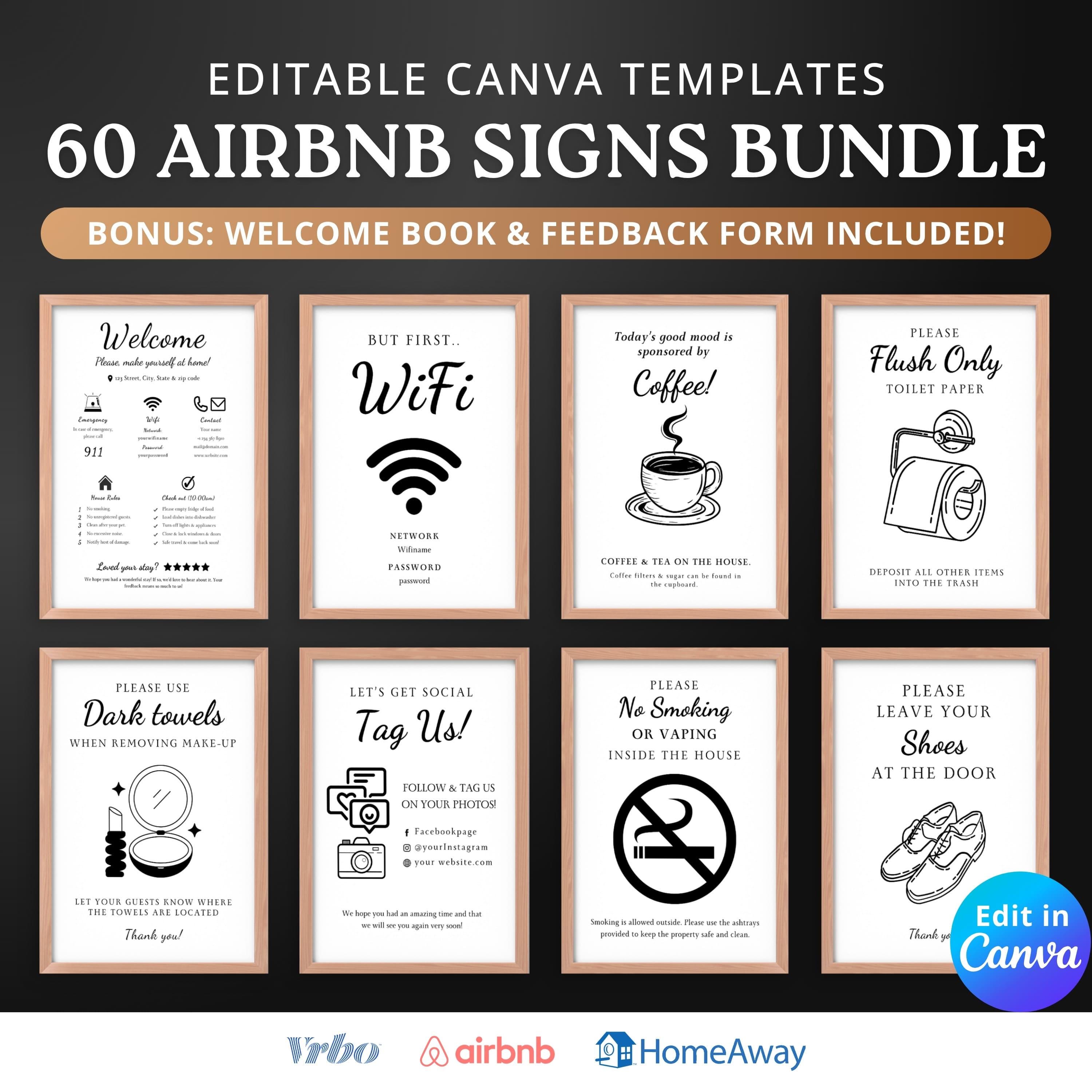 Airbnb Signage Kit, Editable Canva Templates, Guest Communication Signs ...