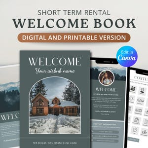 Airbnb Welcome Book template cabin themed, Lake house, cottage airbnb binder, Guest info book, vacation rental Welcome book Canva template