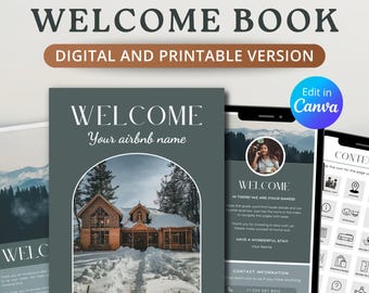 Airbnb Welcome Book template cabin themed, Lake house, cottage airbnb binder, Guest info book, vacation rental Welcome book Canva template