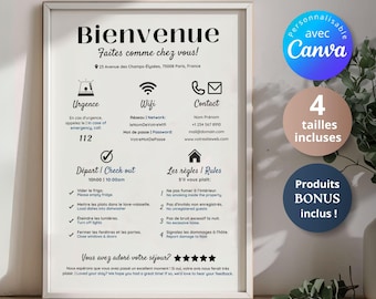 Affiche de bienvenue Airbnb bilingue français anglais (modèle Canva personalisable numérique)