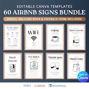 Airbnb signs bundle template, airbnb welcome sign, airbnb welcome book, wifi sign, House rules poster, airbnb checkout list, airbnb signage