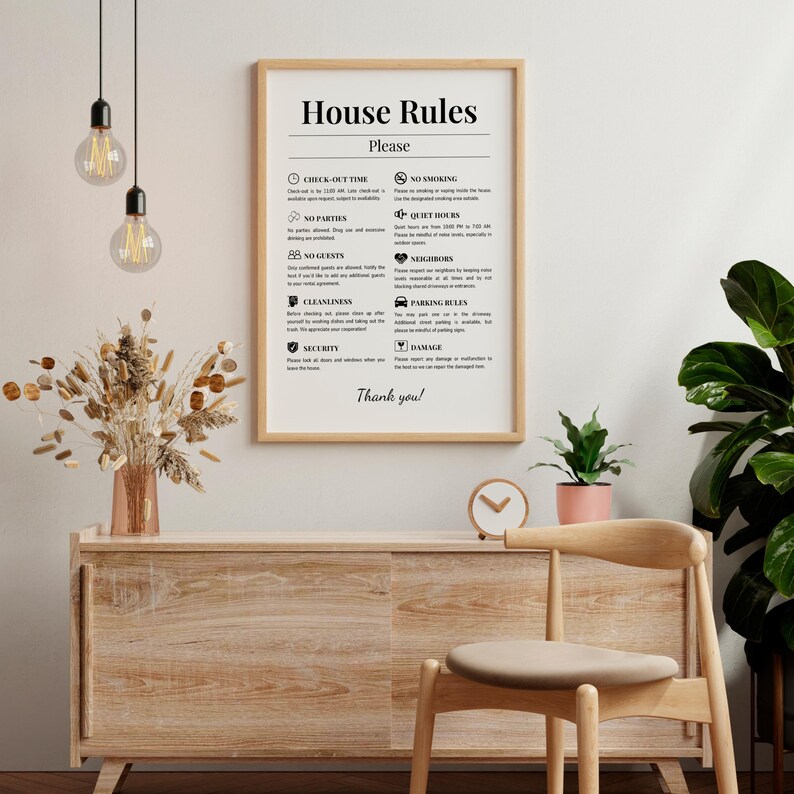 Airbnb Guest Rules Sign, Printable Host Rules Template, Vacation Rental