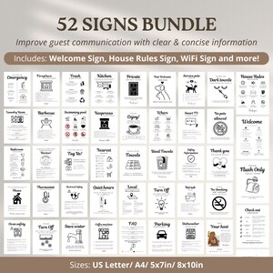This bundle includes 52 editable signs for your rental: Welcome sign, shoes off, leave us a review, house rules, pool rules and more!