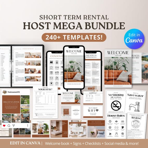 Airbnb Host Bundle Template, Welcome Book Template, Airbnb Cleaning Checklist, Editable Airbnb Signs, Inventory Checklist, VRBO Host Bundle