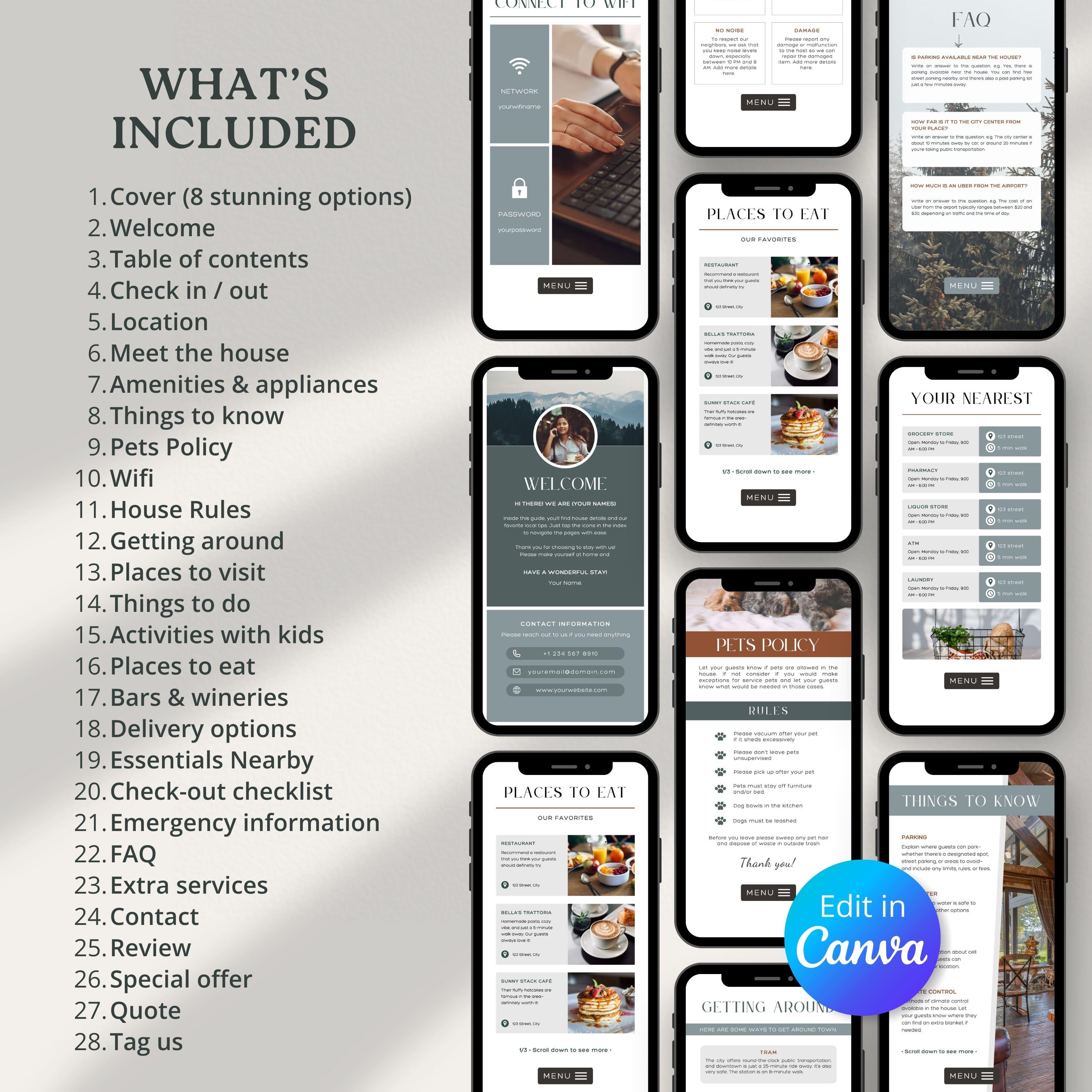 Airbnb Book Template Cabin Themed, Lake House, Cottage Airbnb