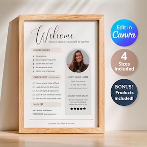 Editable Airbnb Welcome Sign Template: Modern Vacation Rental Guest Guide (Canva Digital Download)
