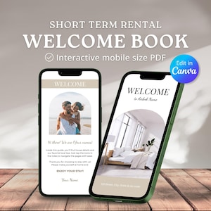 Plantilla digital de libro de bienvenida de Airbnb, guía móvil (Canva)