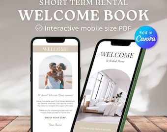 Interactive Airbnb Welcome Book Mobile | Warm Beige Digital Guest Guide PDF | Neutral Vacation Rental Smartphone Manual | Canva Link