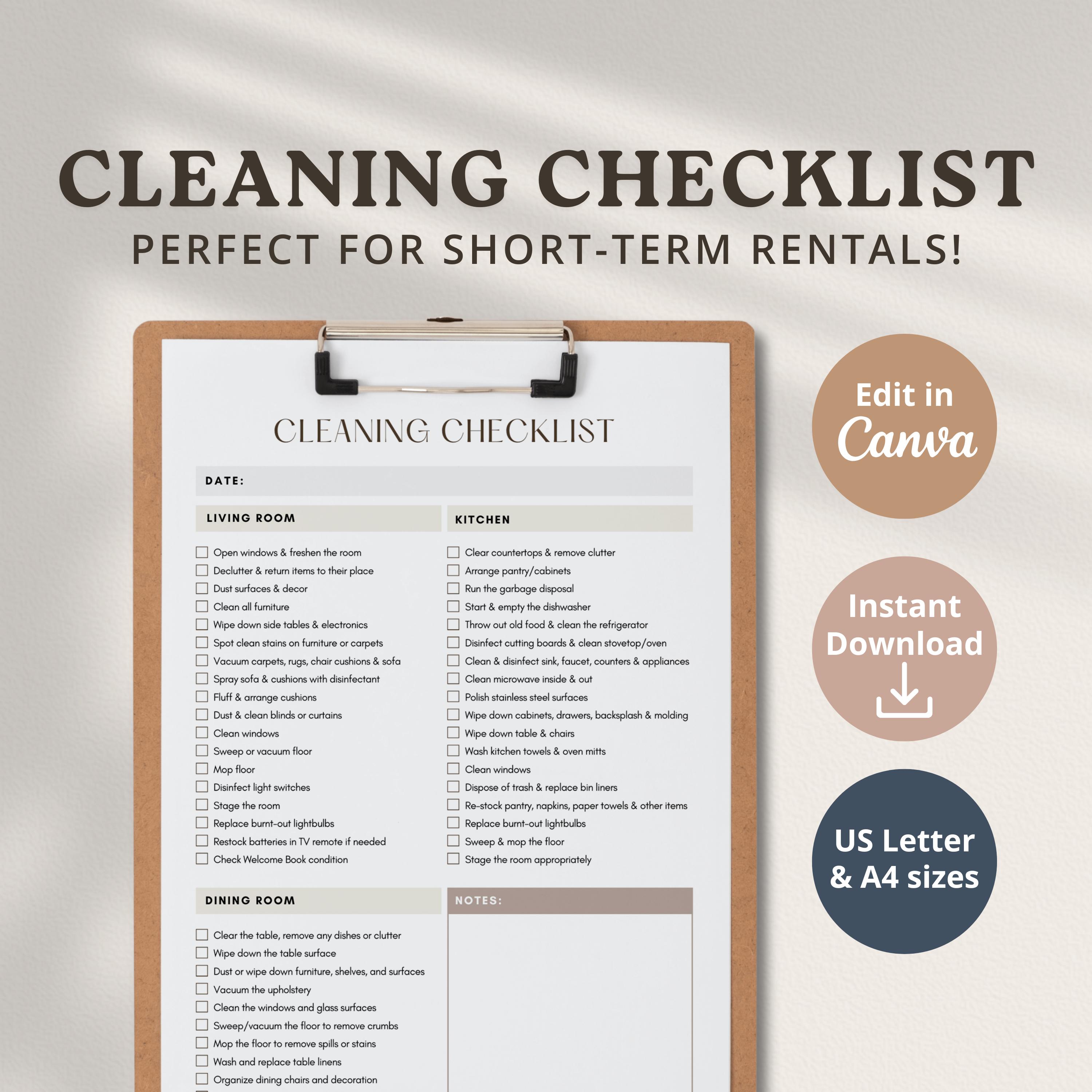 Editable Airbnb Cleaning Checklist Template Vacation Rental Housekeeping List Canva Template for Rental Hosts Property Management Printable