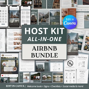 Airbnb-Gastgeber-Vorlagenpaket: Willkommensbuch, Schilder, Social Media, Checklisten (Canva-Download)