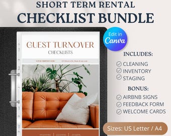 Plantilla editable de lista de verificación de limpieza para Airbnb, rastreador de inventario, lista de verificación de inventario de Airbnb, lista de limpieza de Airbnb, lista de verificación de limpieza profunda para VRBO